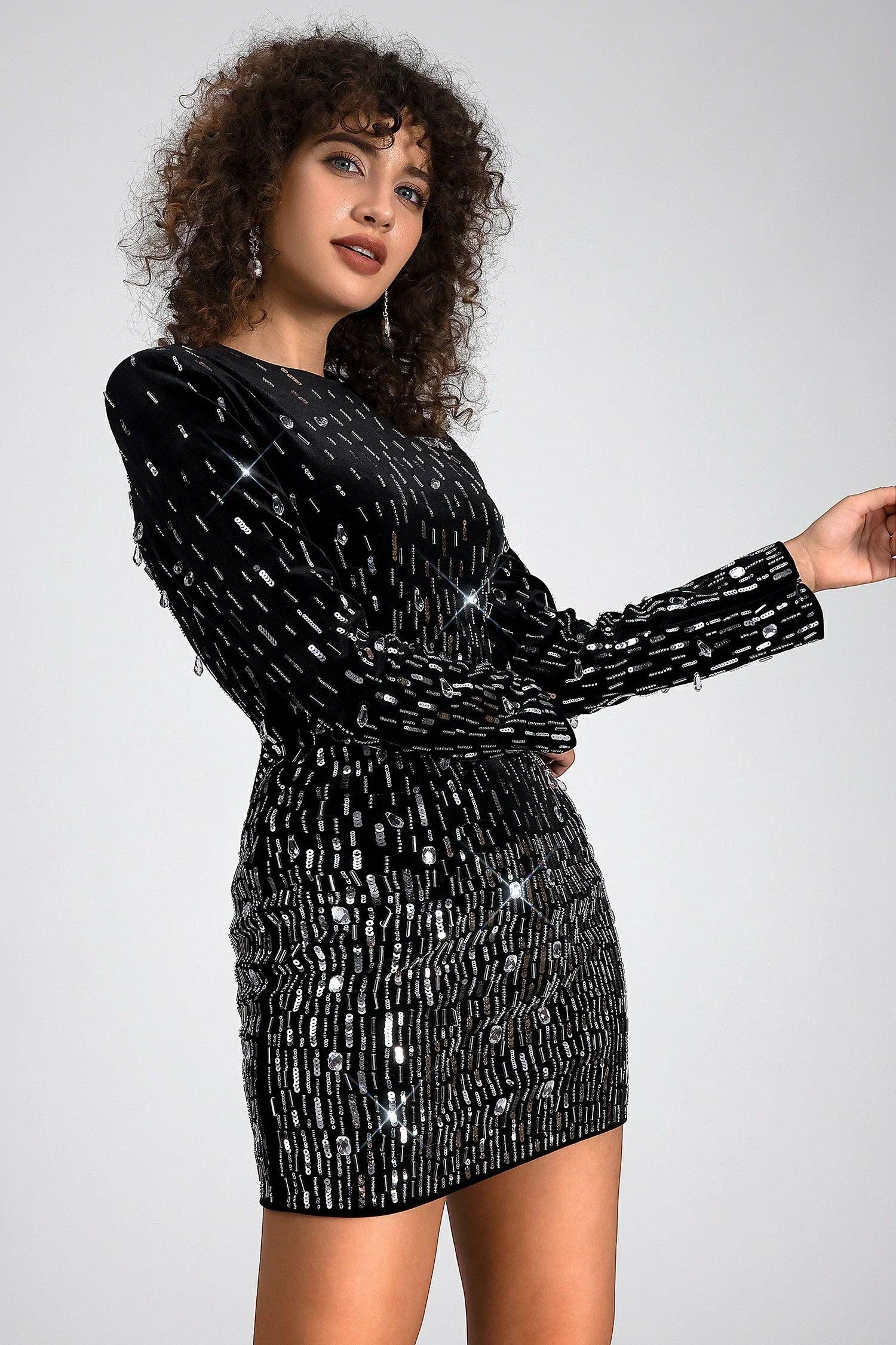 Moreas Long Sleeve Sequin Velvet Dress