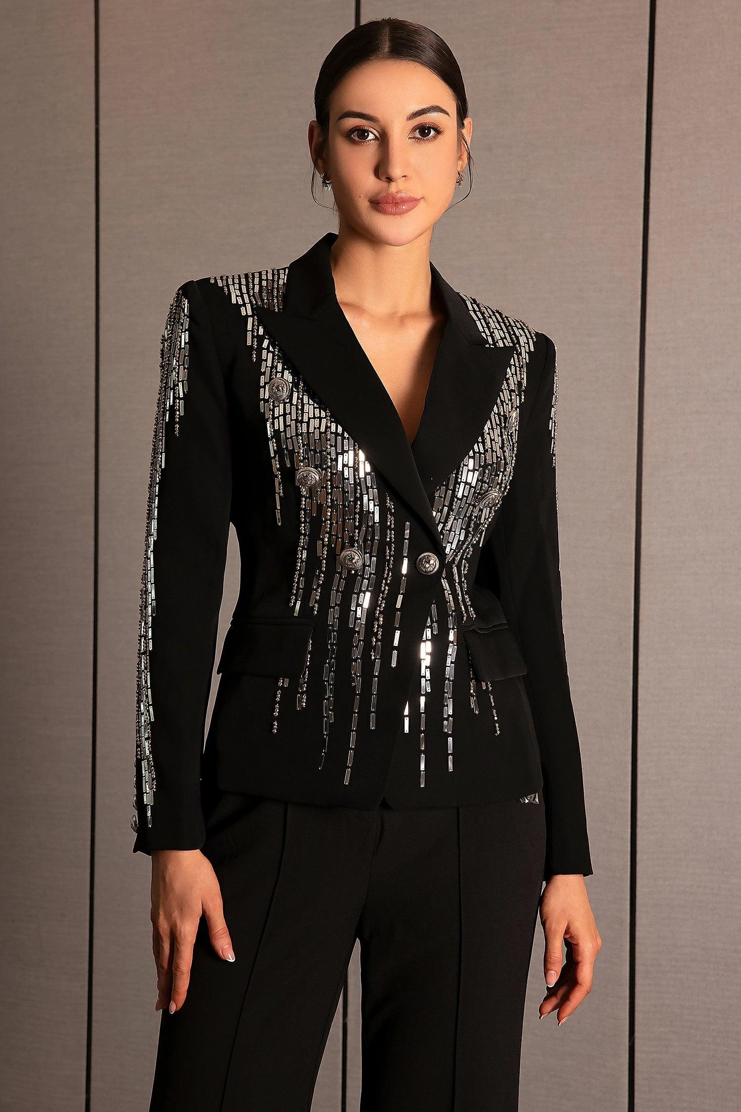 Faidra Rhinestone Double Breasted Lapel Blazer Acmefun