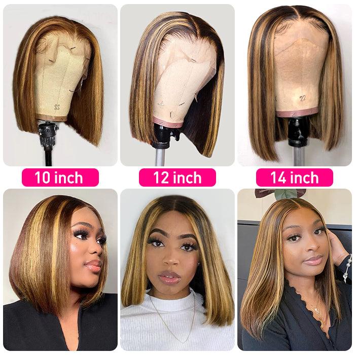 P4/27 Highlight Short Bob Wigs 13x4/13x6 Lace Front Human Hair Wigs with Baby Hair Pre Plucked with Natural Hairline hermosahair