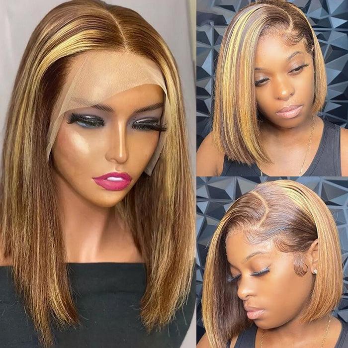 P4/27 Highlight Short Bob Wigs 13x4/13x6 Lace Front Human Hair Wigs with Baby Hair Pre Plucked with Natural Hairline hermosahair