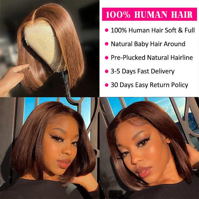 Chocolate Brown Short Straight Bob 4x4/5x5 Lace Closure Wig Human Virgin Hair 150% Density - 1984brand