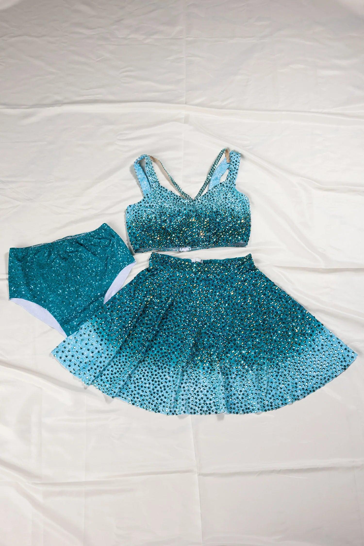 Pre-Sale Margeta Rhinestone Ombre Glitter 3 Piece Skirt Set Acmefun