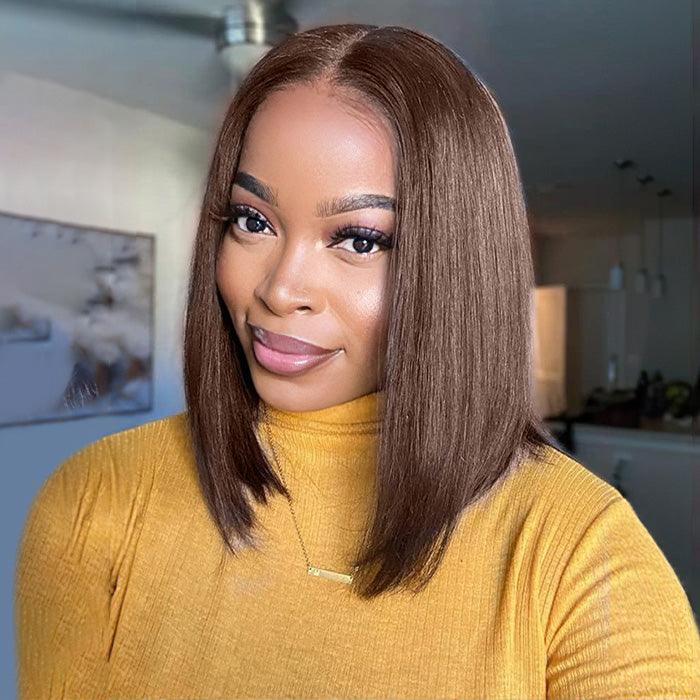 Chocolate Brown Short Straight Bob 4x4/5x5 Lace Closure Wig Human Virgin Hair 150% Density - 1984brand