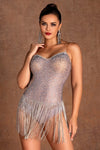 Sarapou Rhinestone Glitter Fringe Bodysuit Acmefun