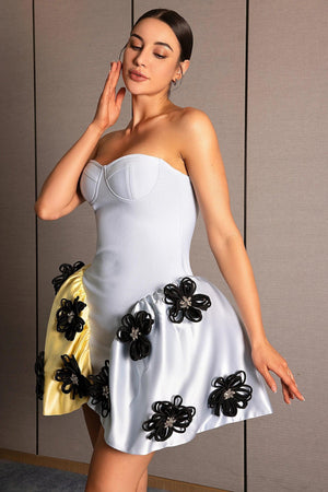 Alaniade Contrast Color 3d Flower Puffy Dress Acmefun