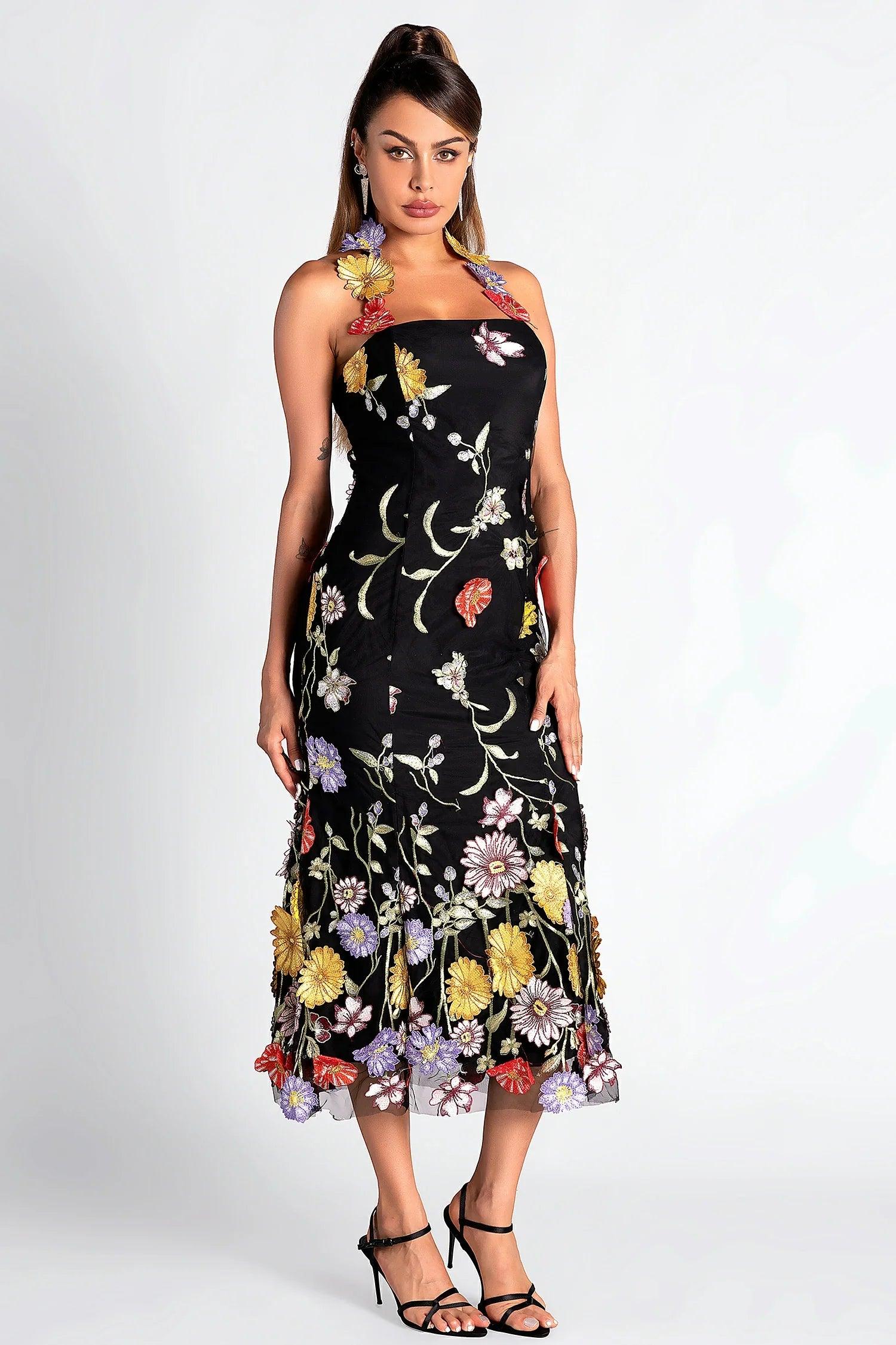 Seth Halter Embroider Floral Dress Acmefun