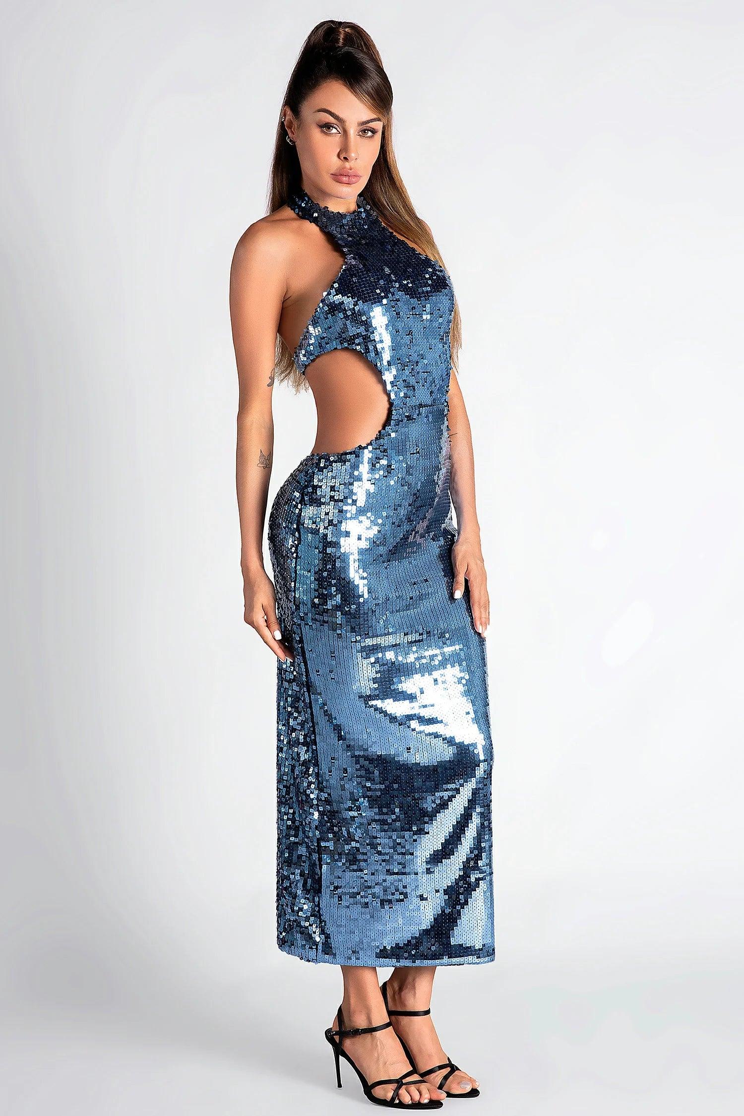 Neiva Glitter Cutout Maxi Dress Acmefun