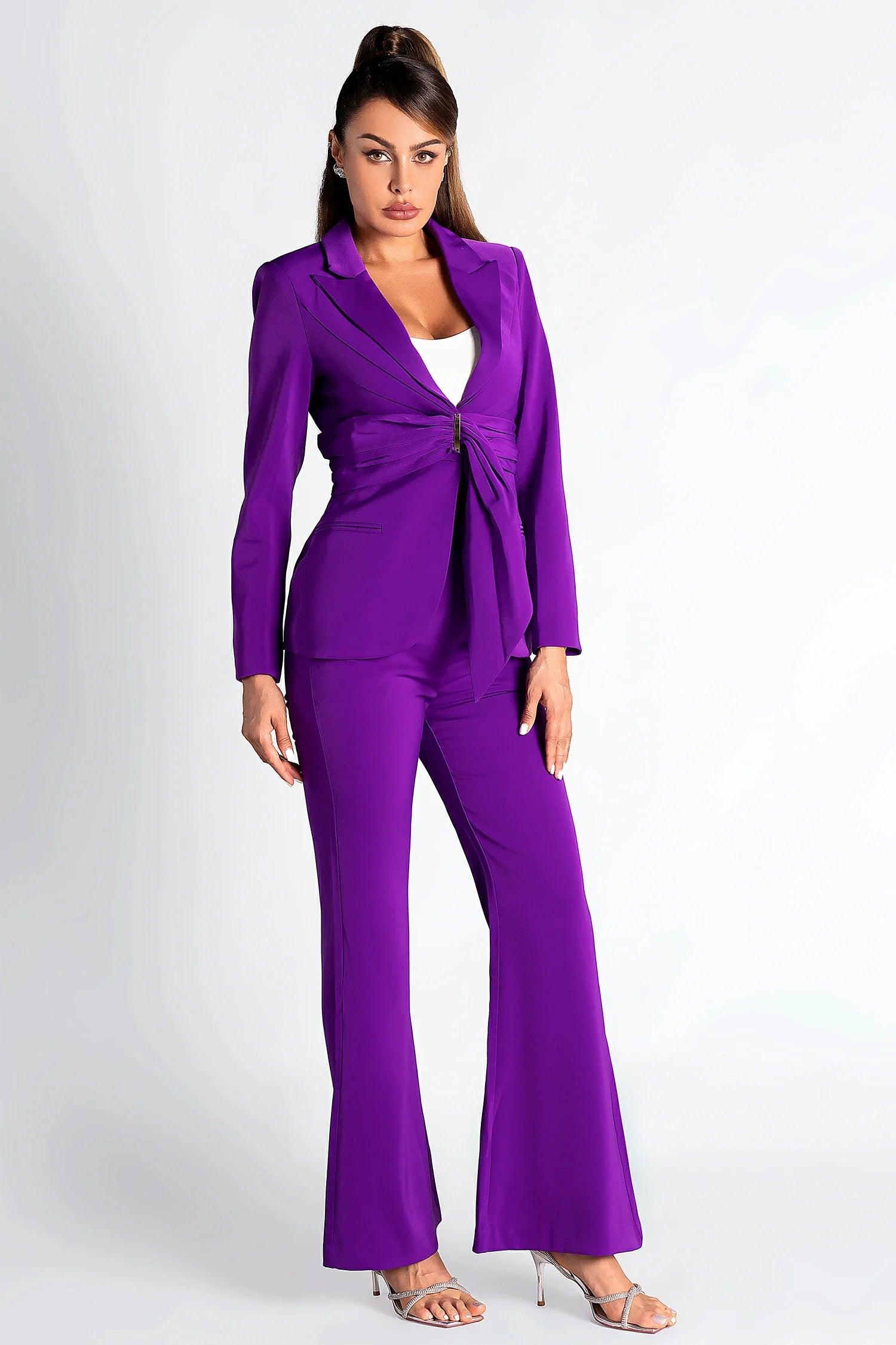 Sepheres Belted Pleat Blazer Set Acmefun