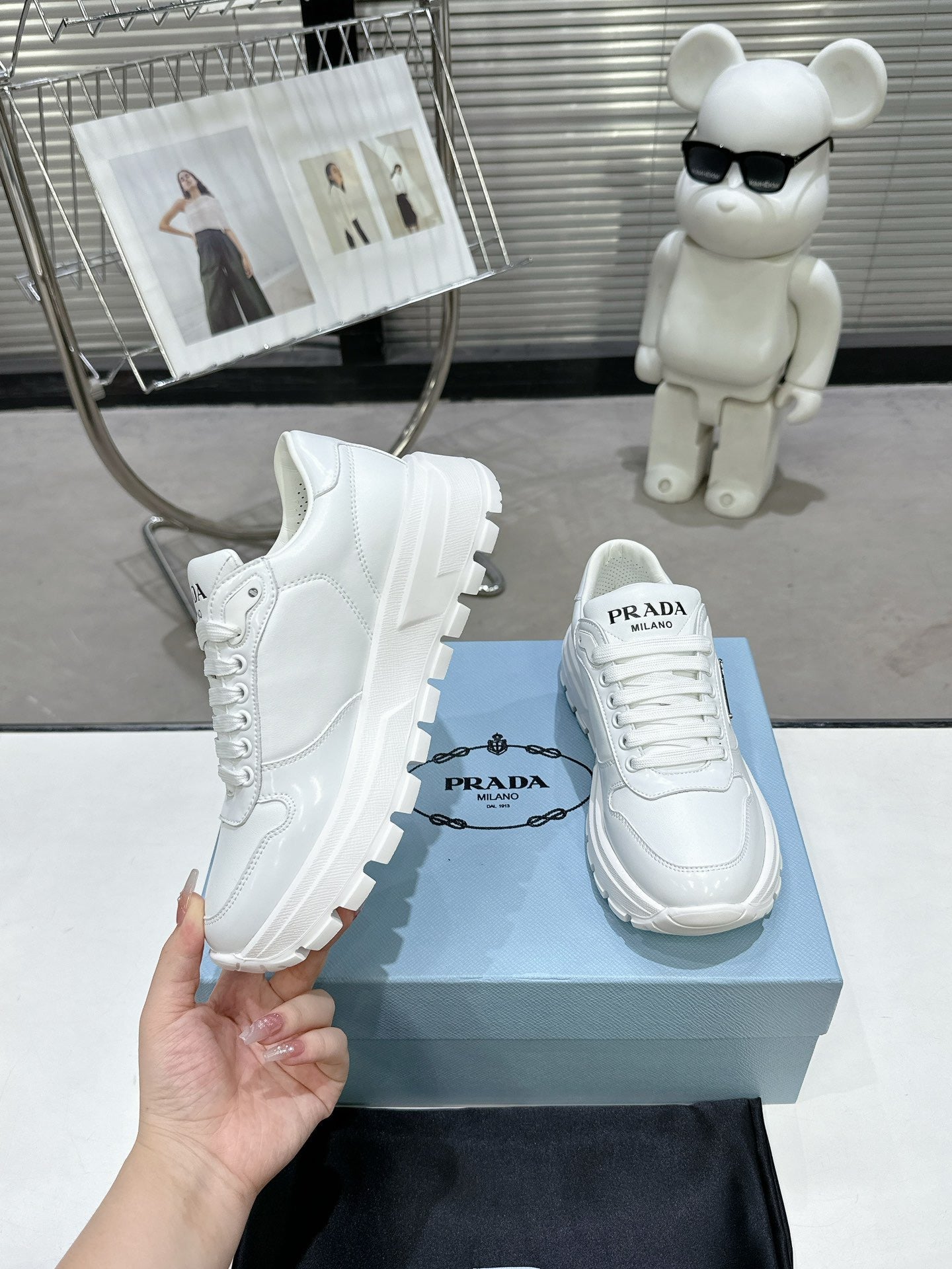 PRD Triangle Logo Leather Sneakers Triple White-046 Designer Sneakers