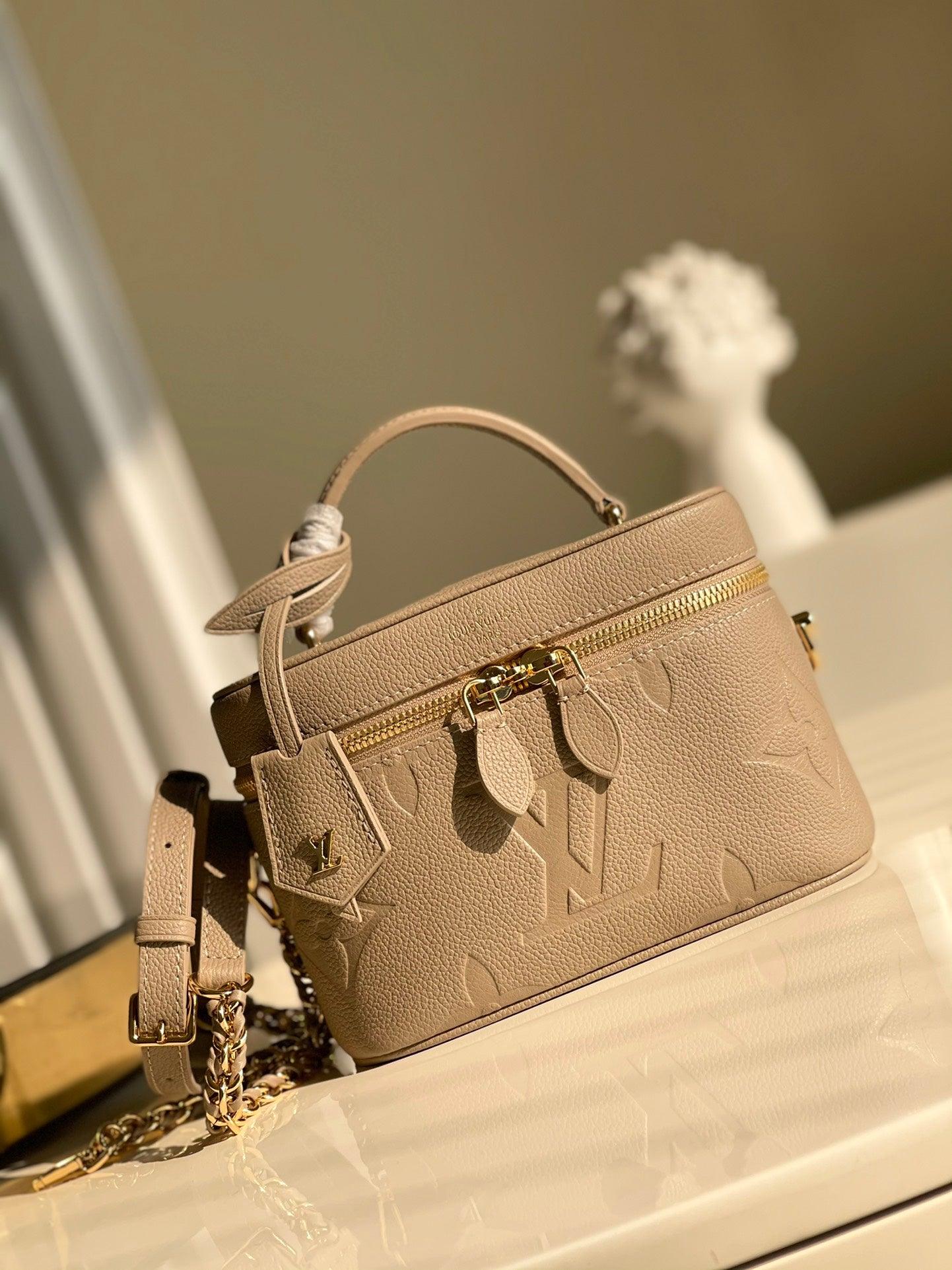 LV Vanity PM Handbag Monogram Empreinte Tourterelle Beige For Women, Women’s Handbags, Shoulder And Crossbody Bags 7.5in/19cm LV M45608