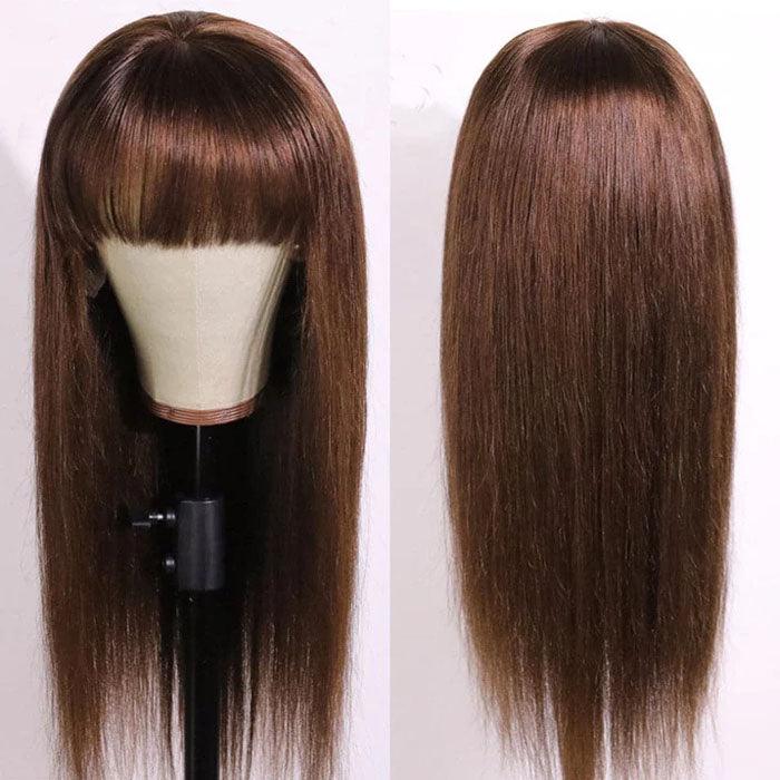 #4 Chocolate Brown Straight Wig With Bangs Glueless Top 2x4 Lace Wig With Bangs - 1984brand