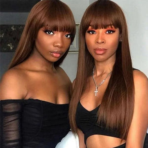 #4 Chocolate Brown Straight Wig With Bangs Glueless Top 2x4 Lace Wig With Bangs - 1984brand