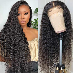 Deep Wave Human Hair 5x5 HD Transparent Lace Closure Wigs Glueless Brazilian Lace Wig For Women Hermosa Hair