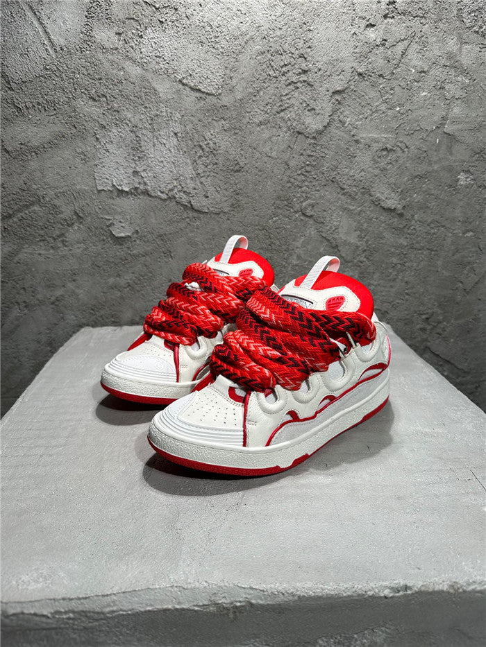 Premium Men Leather Curb Sneaker red white Luxury Snickers