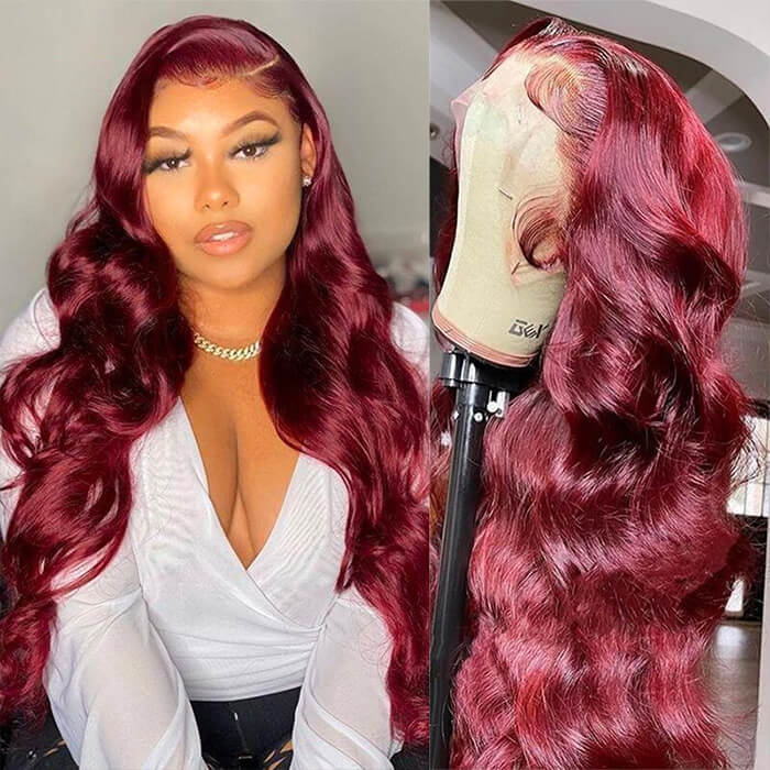 13x6 HD Lace Front Wig Human Hair Wigs 99J Red Burgundy Pre-Plucked Remy Human Hair Deep Part Wigs - 1984brand