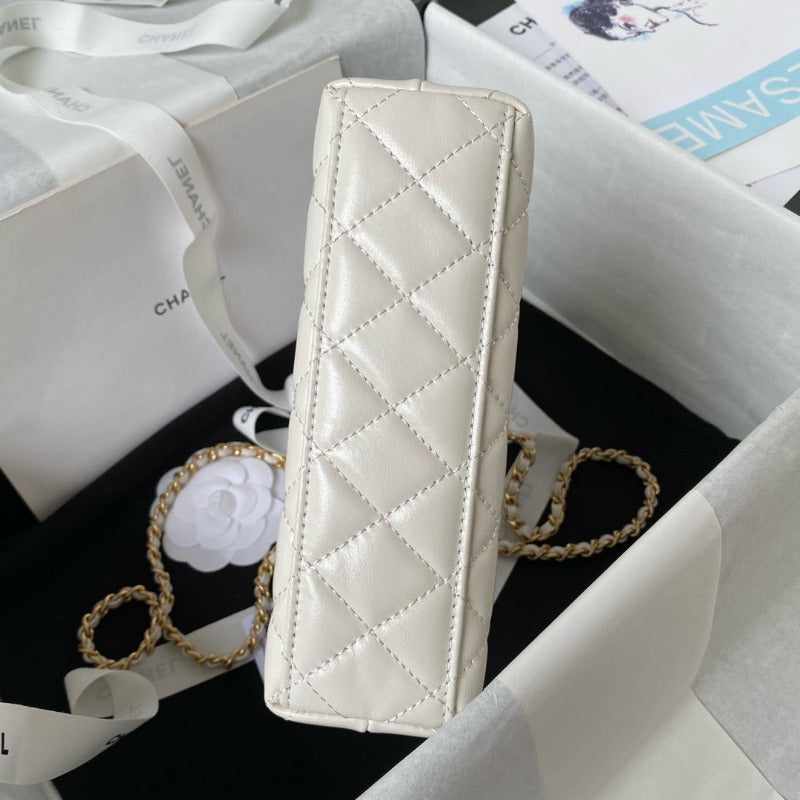 1984 - Lambskin Mini Kelly Chain Bag White