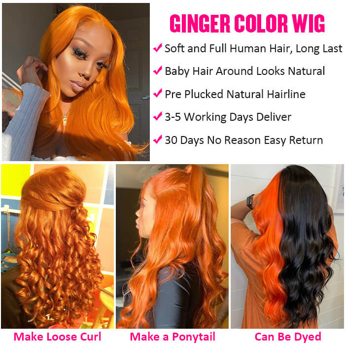 Orange Ginger Wig 13x4 13x6 HD Lace Front Wig Straight & Body Wave Pre-colored Human Hair Wigs Hermosa Hair