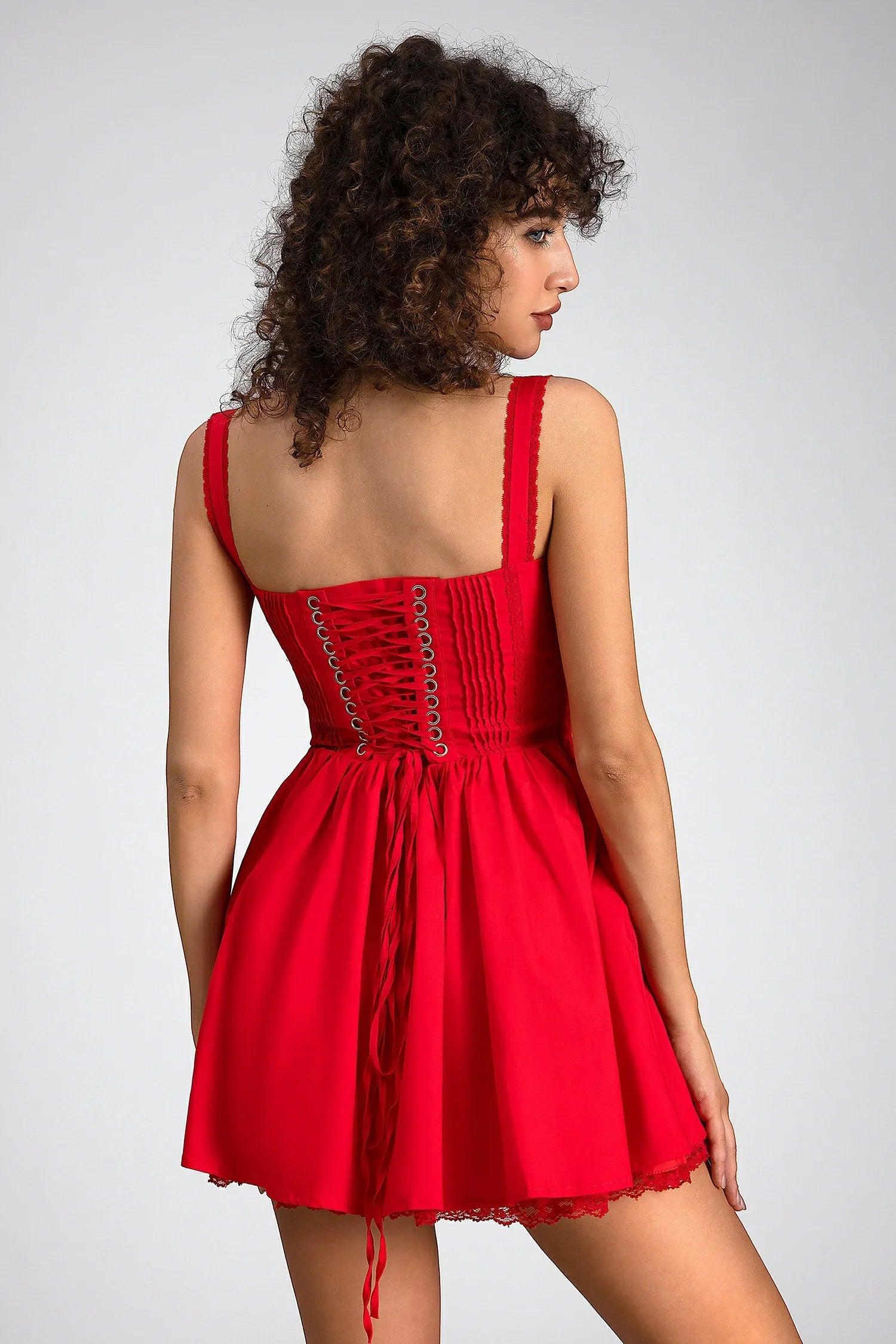 Rozelle Strap Woven Mini Dress In Red