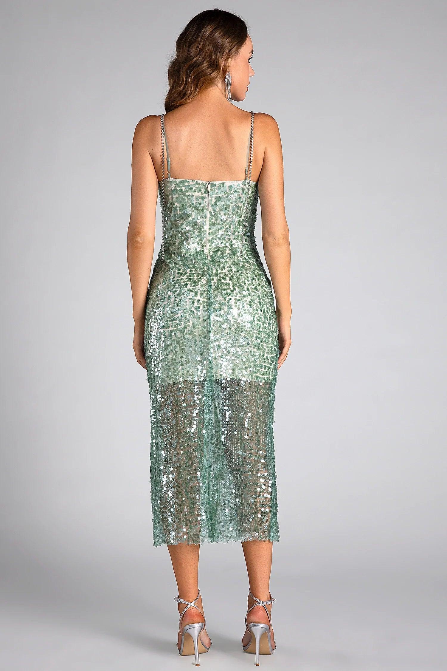 Primili Rhinestone Strap Sequin Midi Dress Acmefun