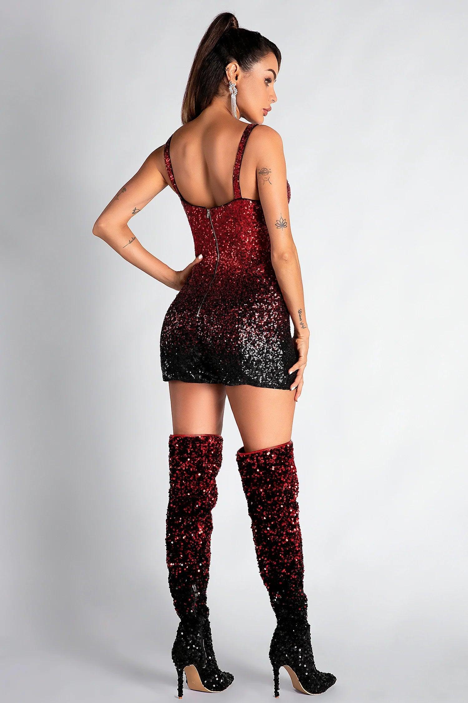 Omiros Strap Gradient Sequin Romper Acmefun