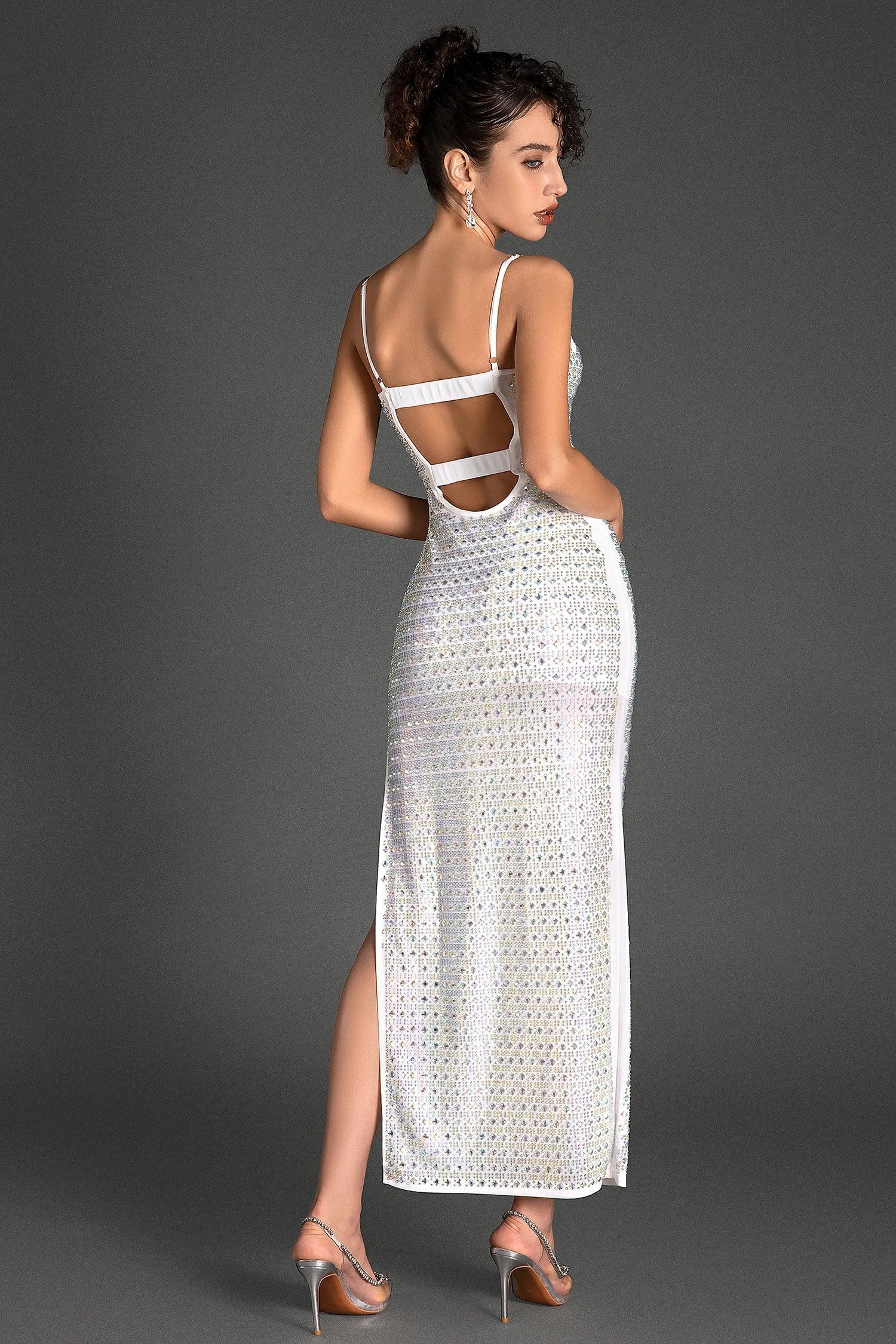 Pulakos Spaghetti Crystal Slit Dress Acmefun