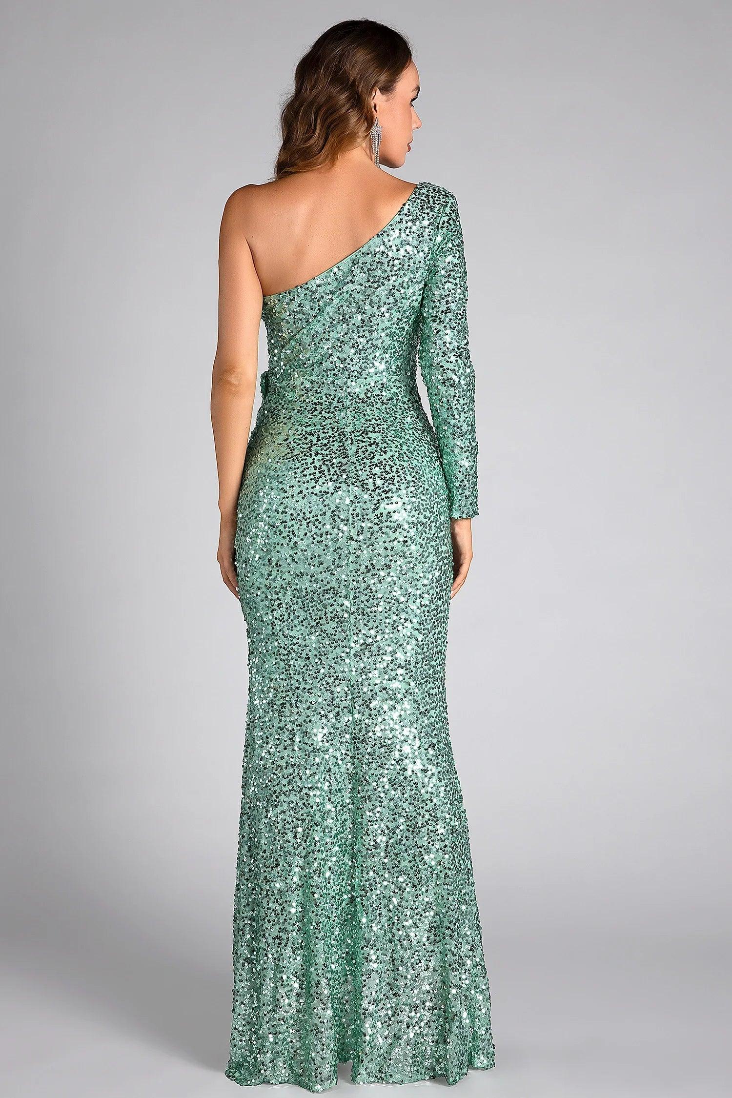 Niki One Shoulder Sequin High Slit Dress Acmefun