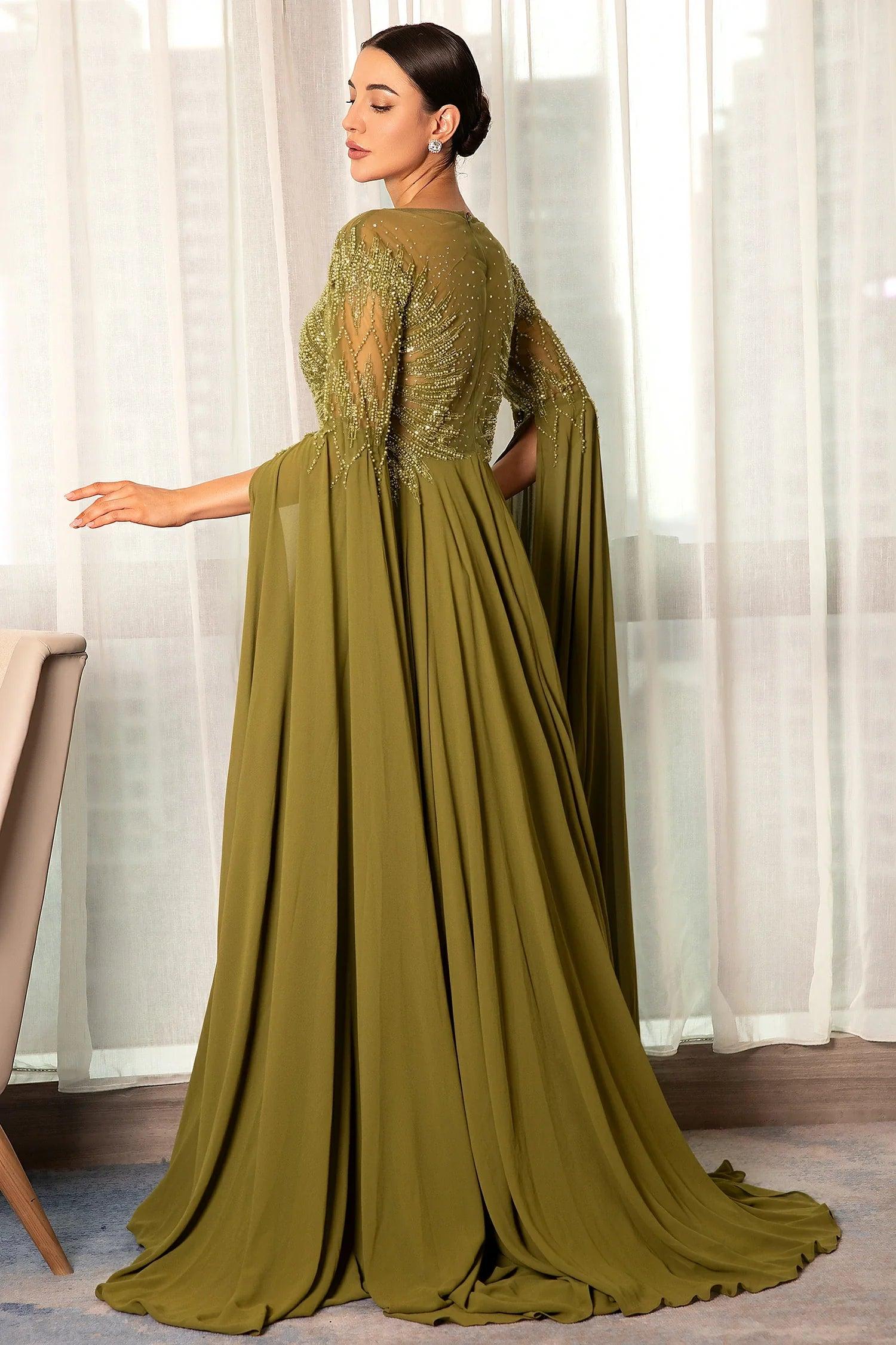 Vasciadi See-Through Cape Embroidered Evening Gown Dress Acmefun