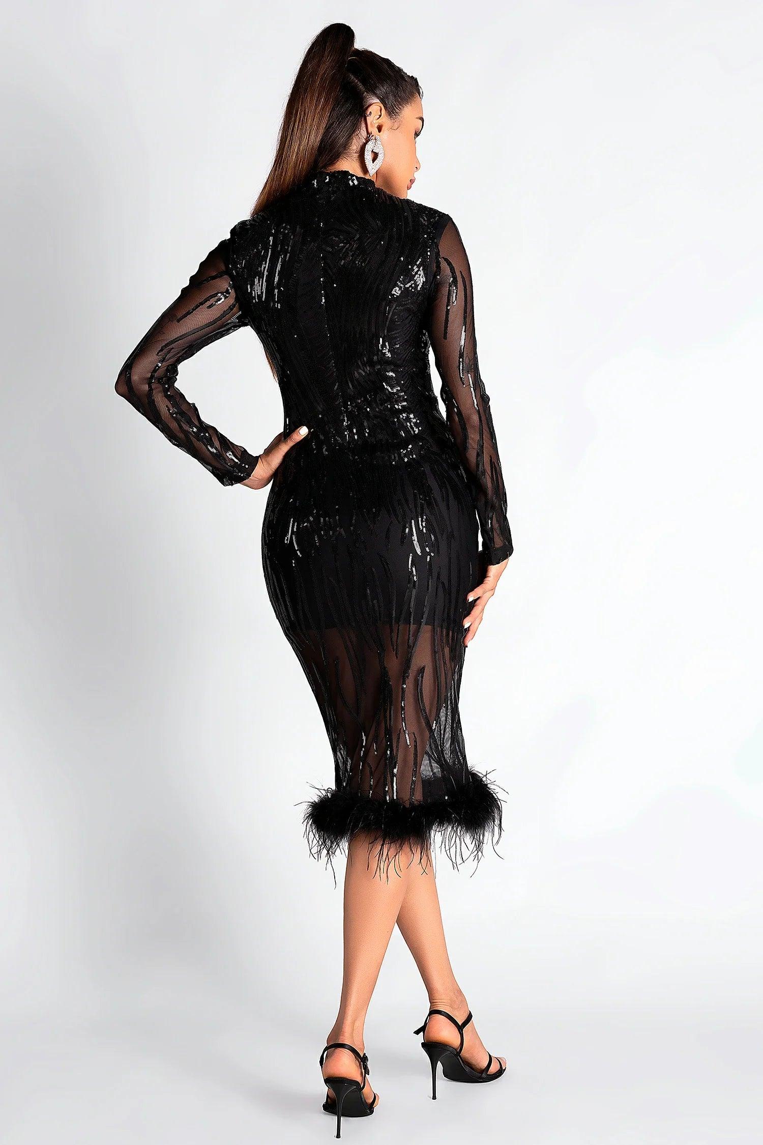 Smendes Sequin Mesh Feather Dress Acmefun