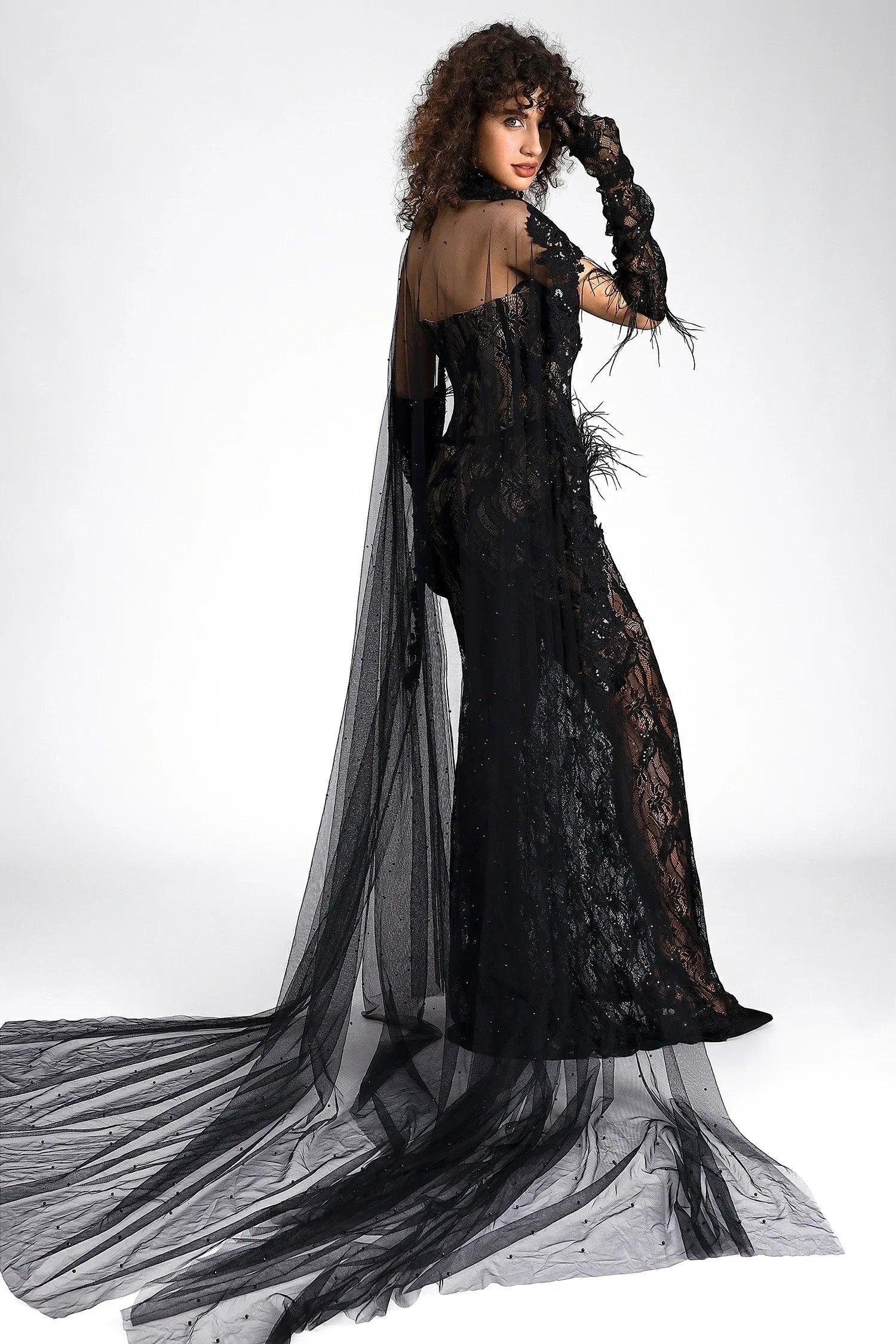 Chryssa Tube Corset Lace Maxi Dress With Gloves and Veil