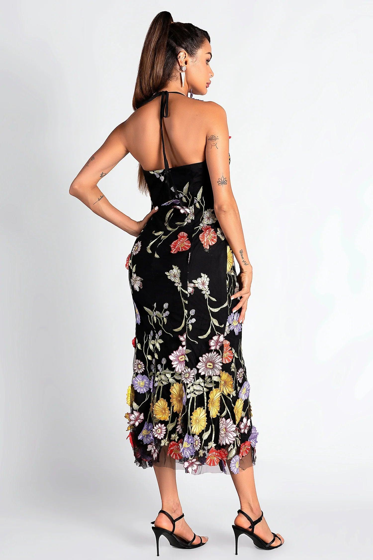 Seth Halter Embroider Floral Dress Acmefun