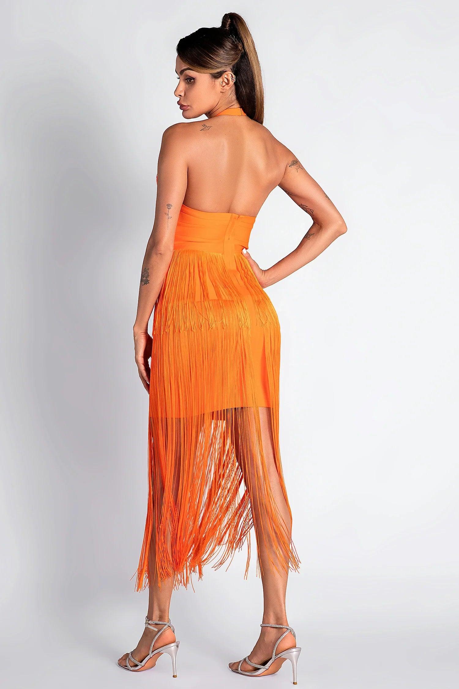 Monoti Halter Fringe Bandage Dress Acmefun