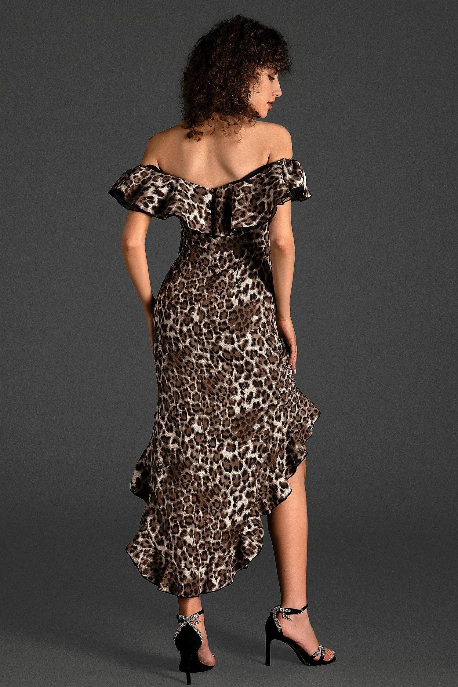 Terzidi One Shoulder Print Ruffle Dress