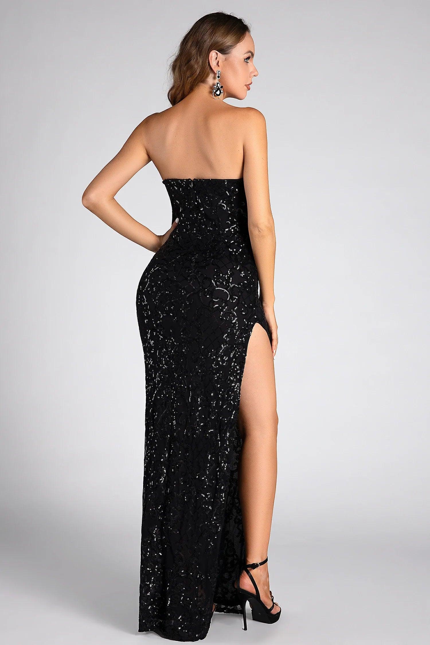 Mikili Off Shoulder Sequin High Slit Dress Acmefun