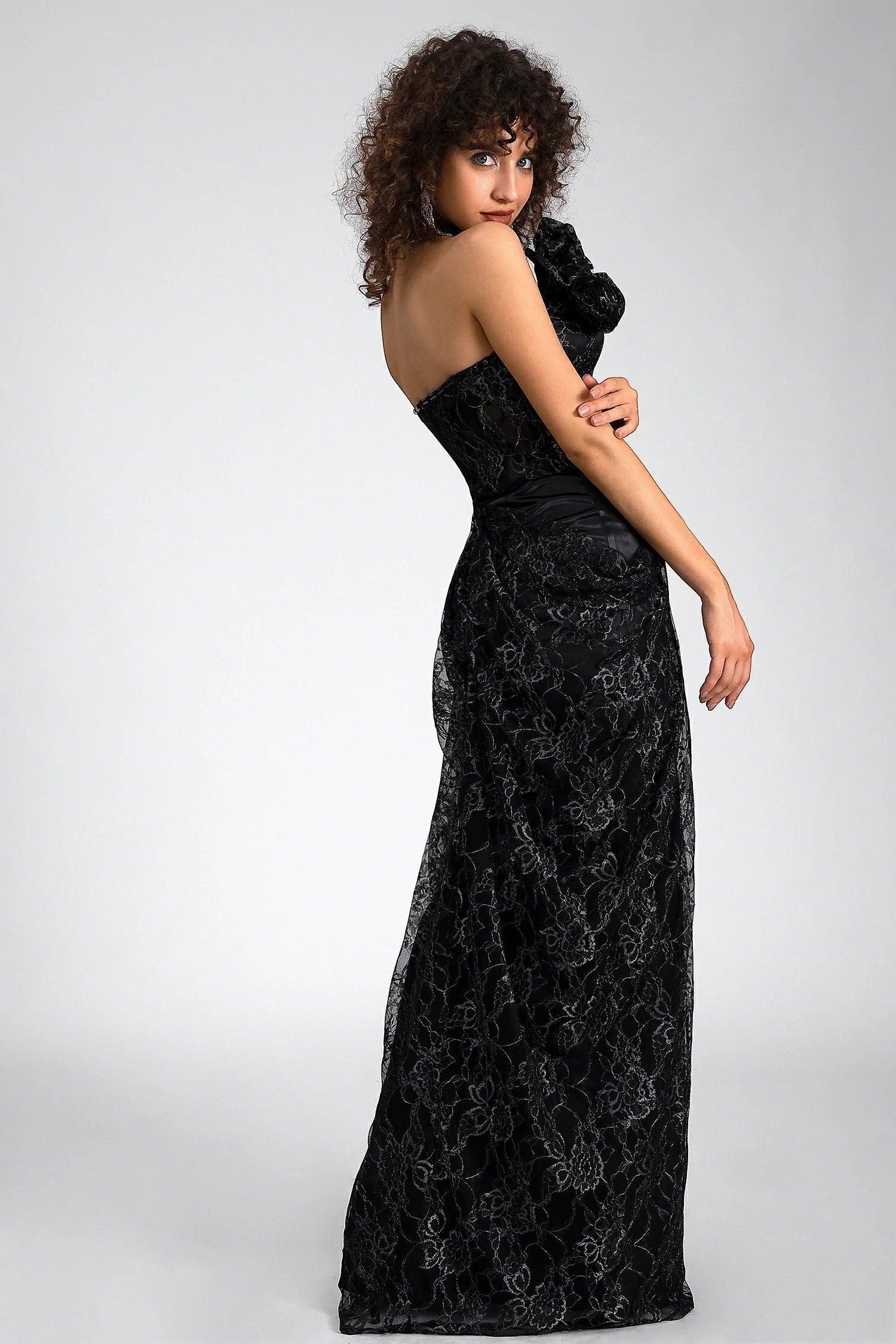 Fotini Strapless High Slit Lace Dress