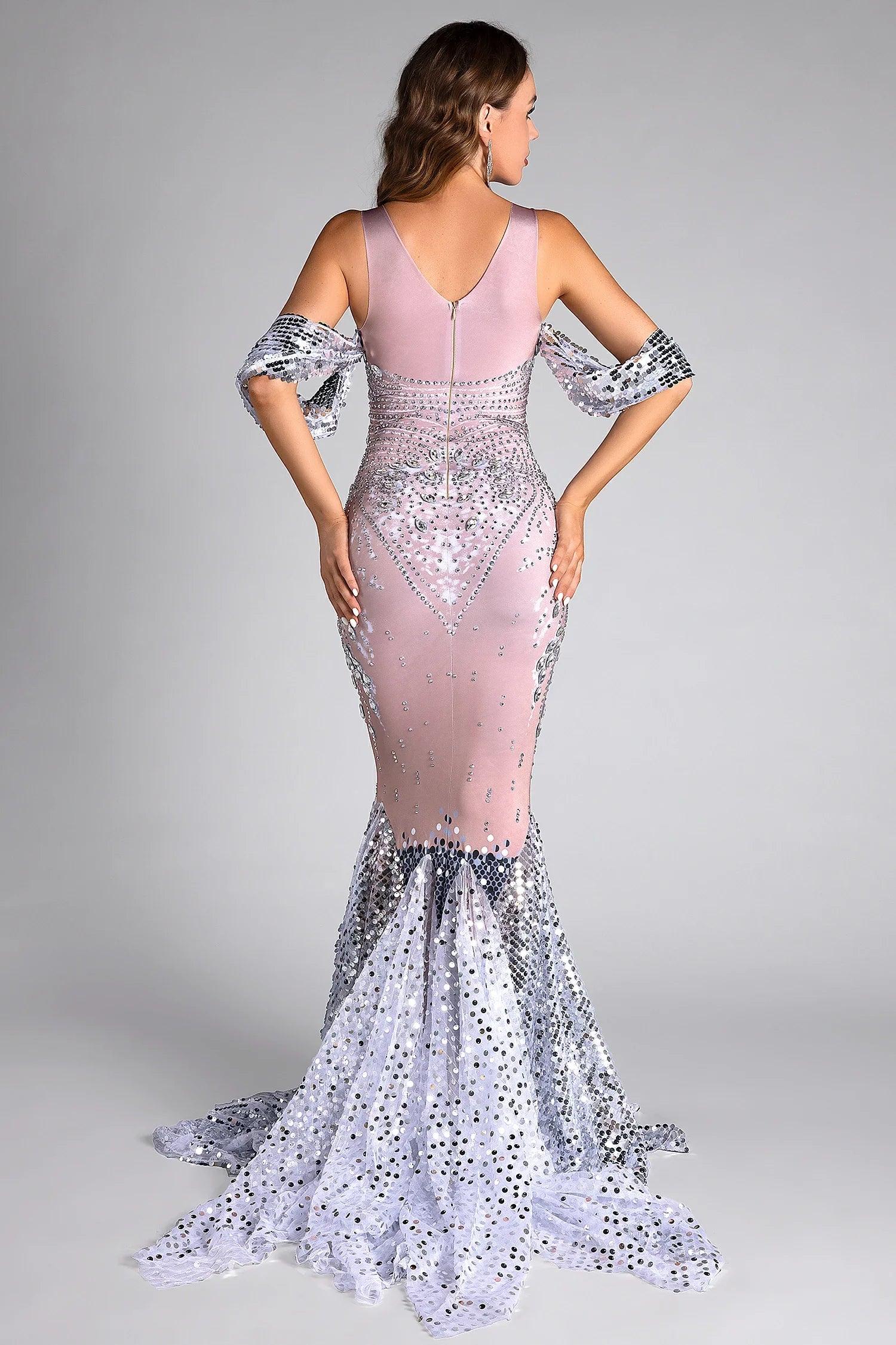 Ioulia Silver Sequined Mermaid Evening Dress Acmefun