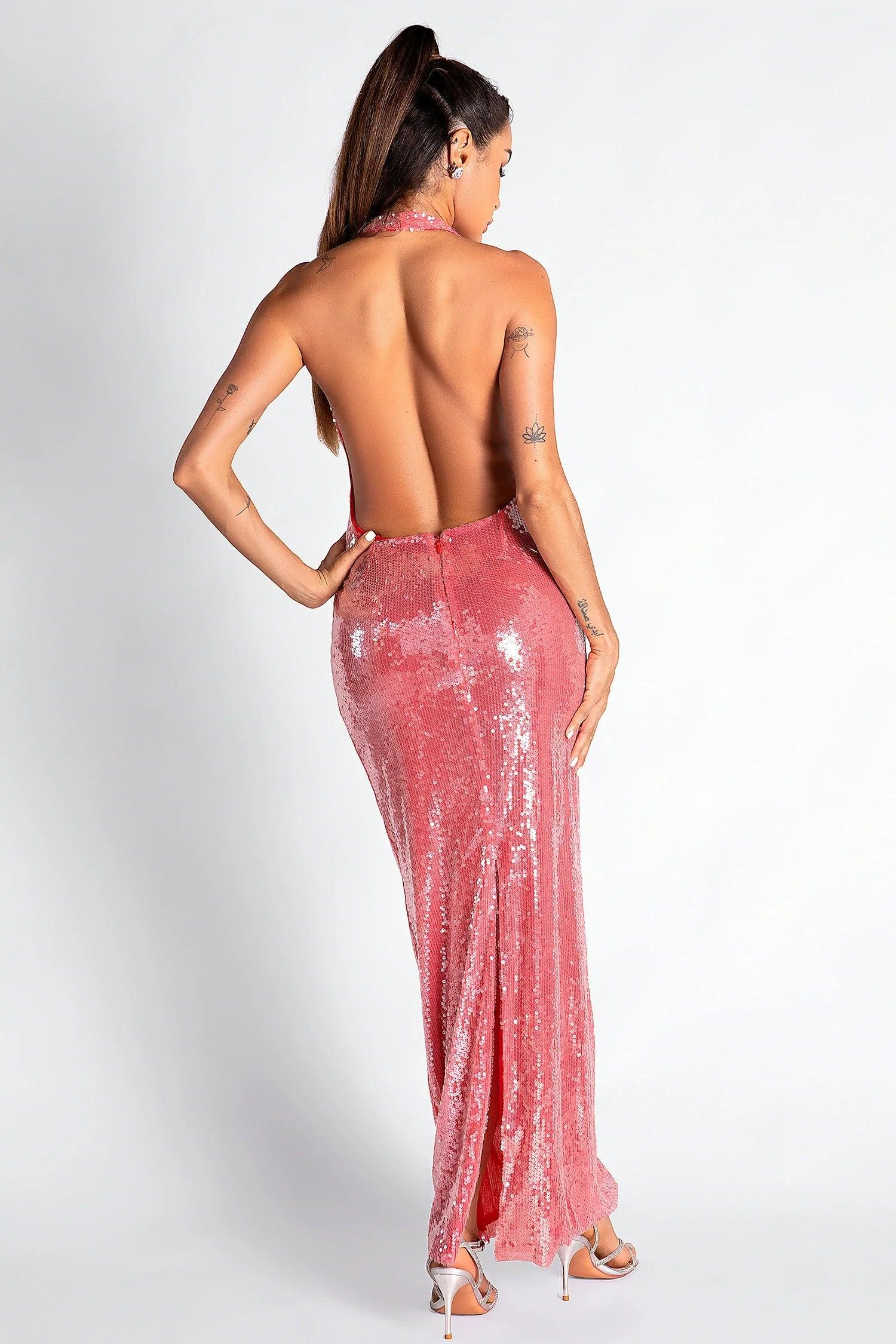 Necho V-Neck Backless Sequin Dress Acmefun