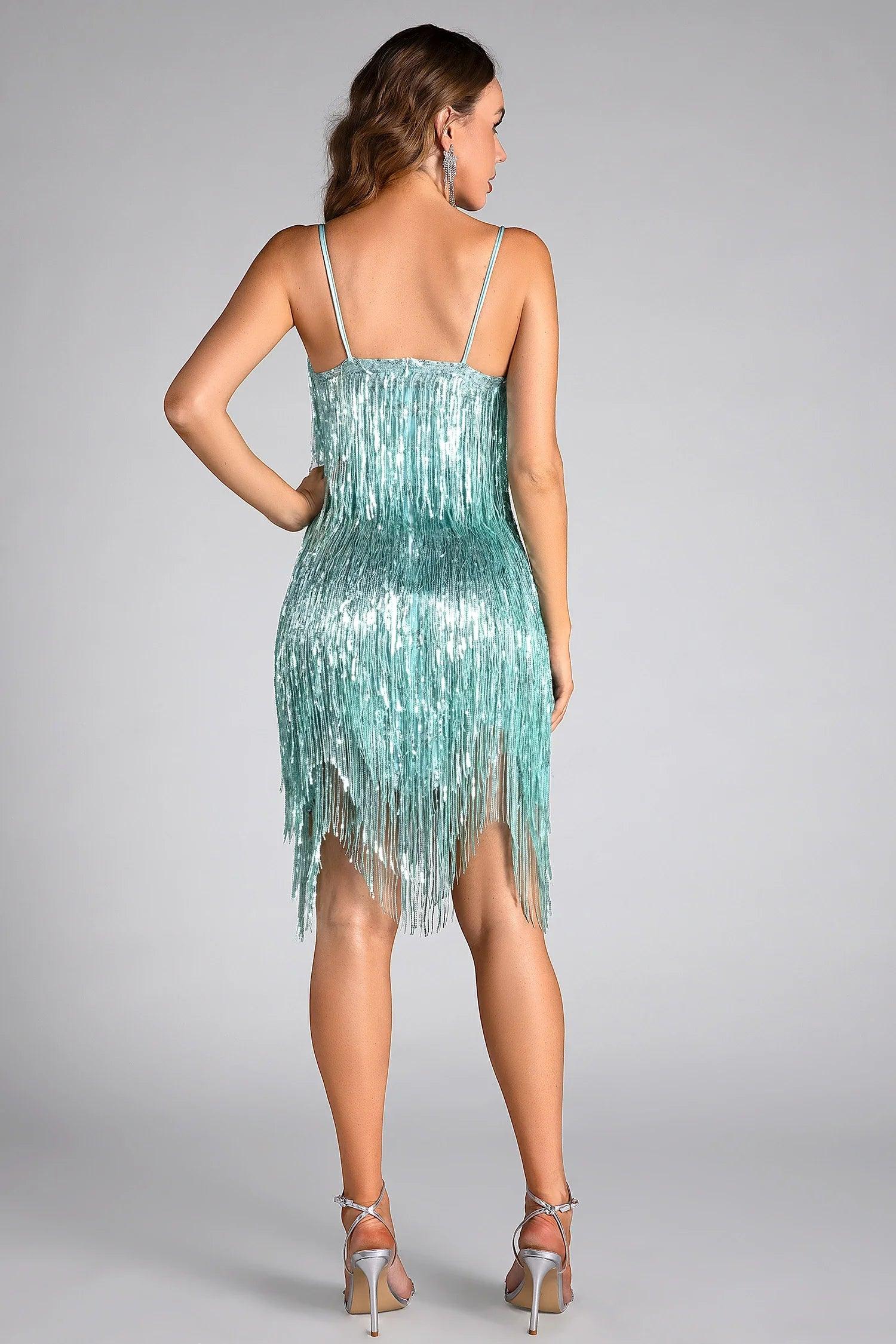 Mirouli Strap Sequin Fringe Dress Acmefun