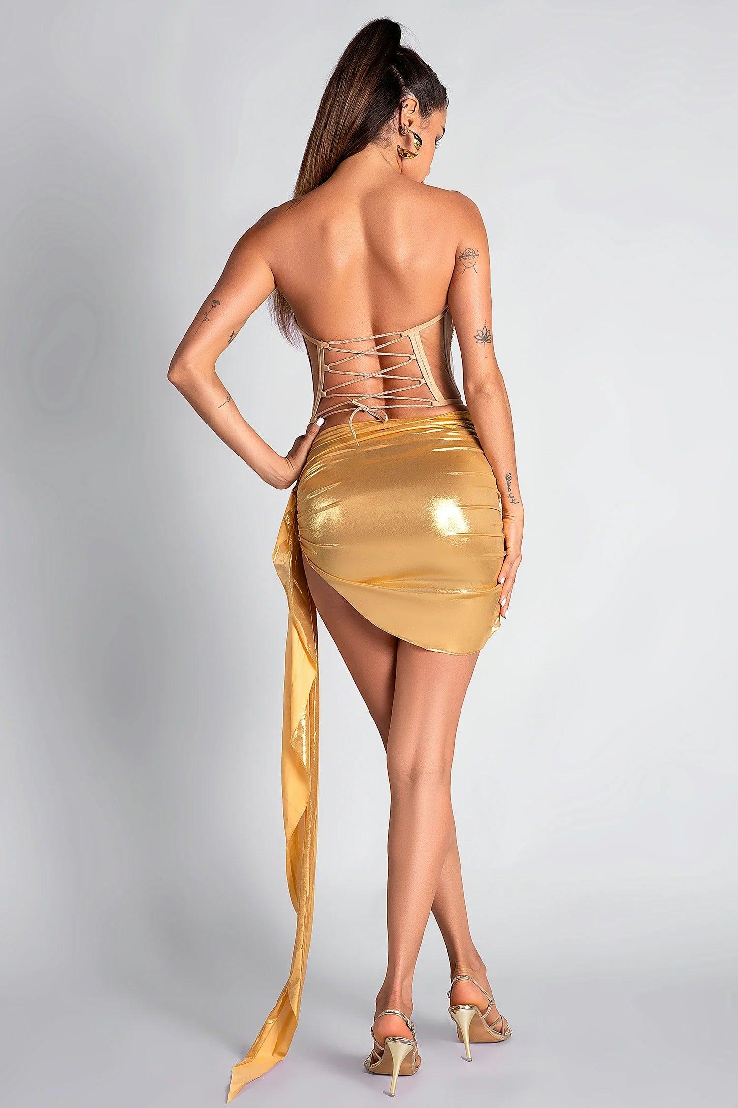 Selene Gold Corset Metallic 2 Piece Set Acmefun