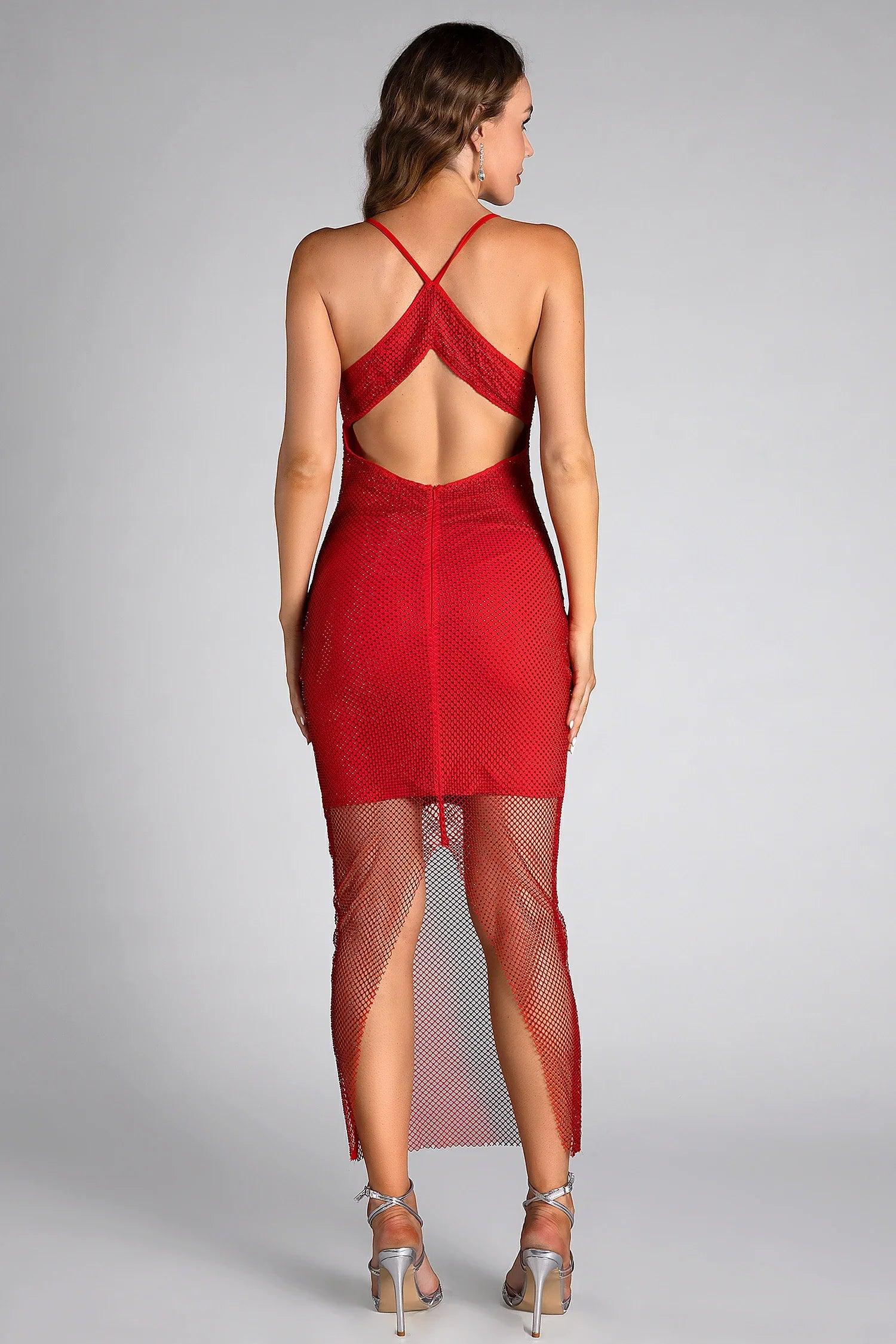 Tiffany Red V-Neck See-Through Suspender Dress Acmefun