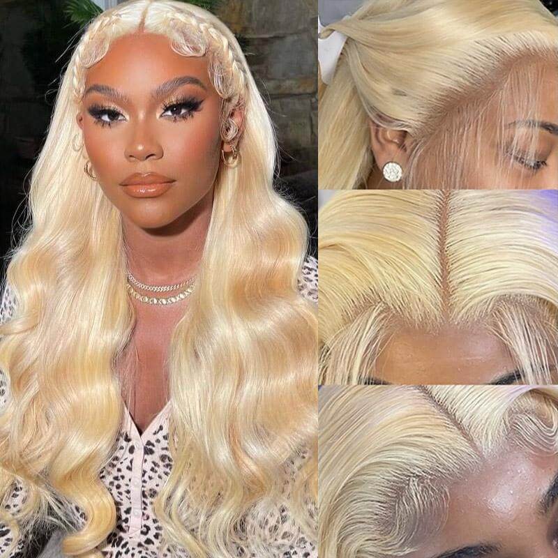 613 Blonde Color Body Wave Wig 13*4 HD Transparent Lace Frontal Human Hair Wigs For Women hermosahair