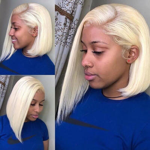 613 Blonde Short Bob Lace Front Wig Straight Hair 13*4/4*4 Lace Wigs Colored Human Hair Wigs hermosahair