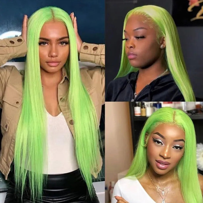 13X4 HD Lace Wigs Long Straight Hair Green Color Wigs for Fashion Women  with Natural Hairline - 1984brand