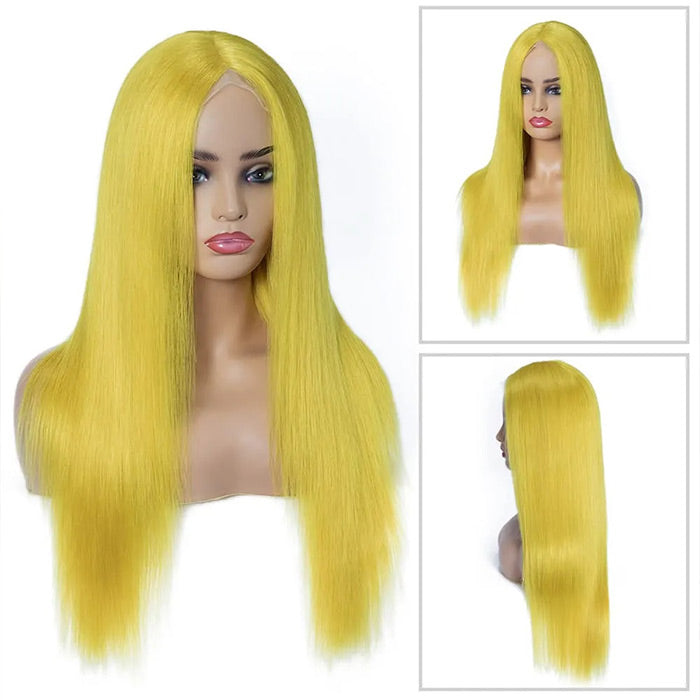 Yellow Colored Human Hair Wig HD  Lace Front Wigs Invisible Glueless Cosplay Wig For Women hermosahair