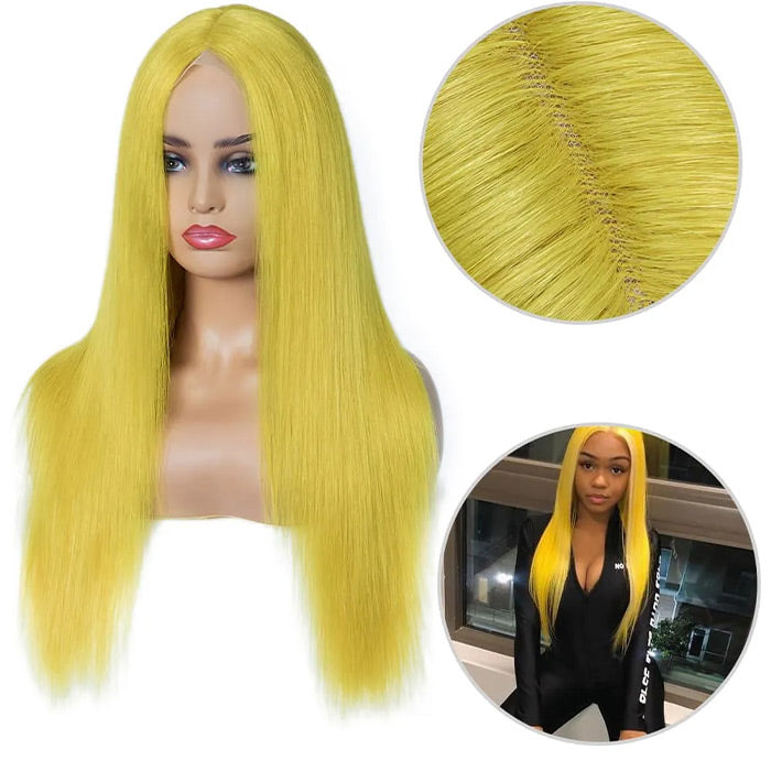 Yellow Colored Human Hair Wig HD  Lace Front Wigs Invisible Glueless Cosplay Wig For Women hermosahair