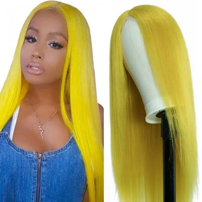 Yellow Colored Human Hair Wig HD  Lace Front Wigs Invisible Glueless Cosplay Wig For Women hermosahair