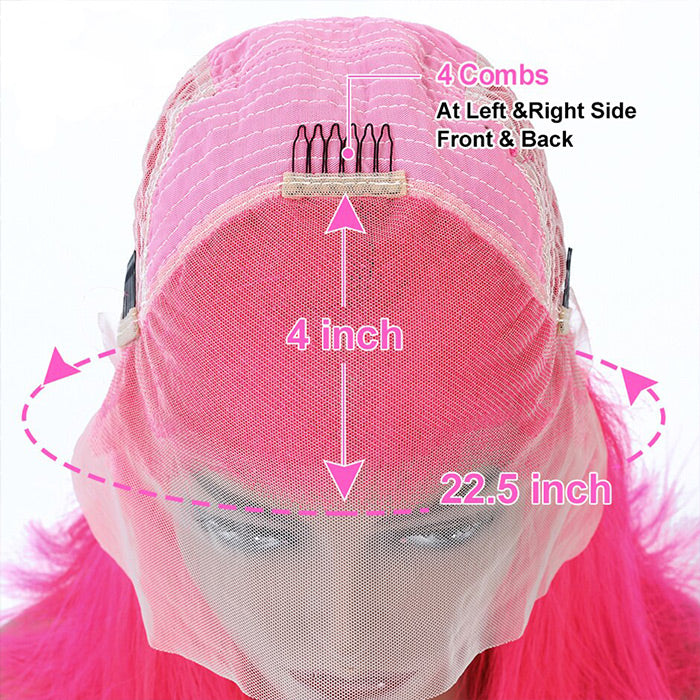 13x4 HD Lace Frontal  Human Hair Wigs Straight Pink Color Wig For Women Pre Plucked Bleached Knots - 1984brand