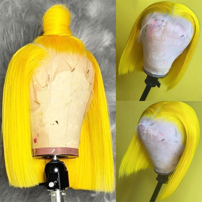 Yellow Straight Human Hair Bob Wigs 13x4 Brazilian Remy Colored Short Bob Wigs Glueless Human Hair Wigs hermosahair