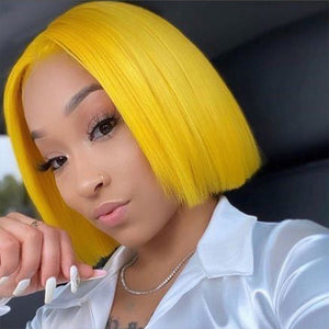 Yellow Straight Human Hair Bob Wigs 13x4 Brazilian Remy Colored Short Bob Wigs Glueless Human Hair Wigs hermosahair