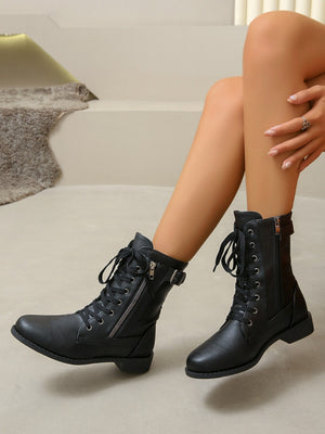 PU Leather Lace-Up Boots Trendsi