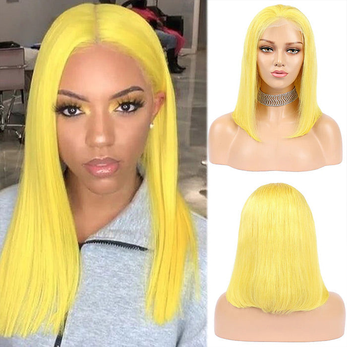 Yellow Straight Human Hair Bob Wigs 13x4 Brazilian Remy Colored Short Bob Wigs Glueless Human Hair Wigs hermosahair